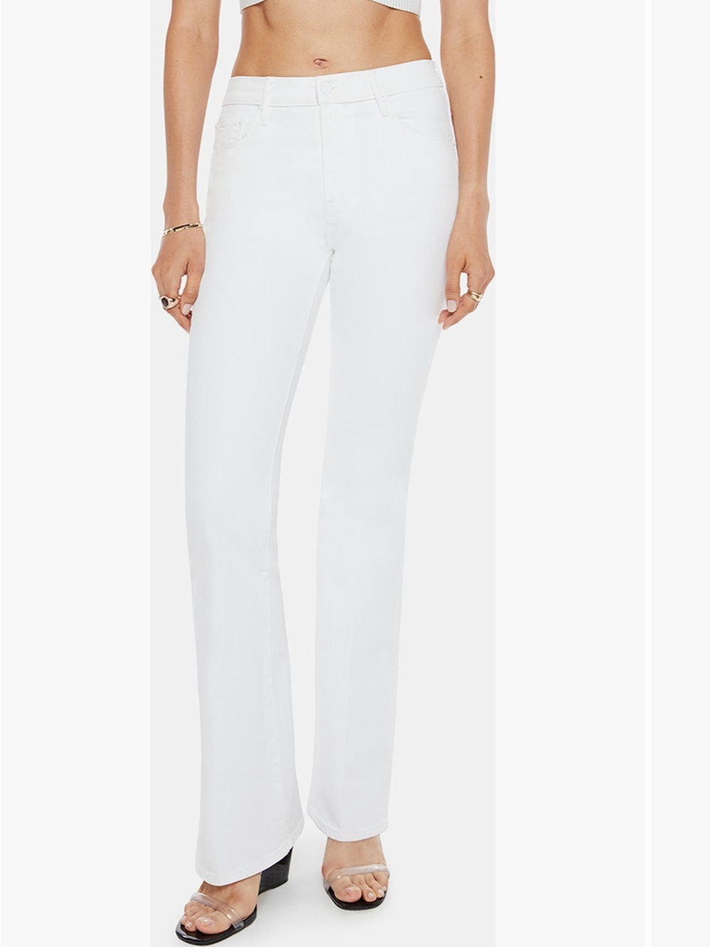 MOTHER The Weekender Flare Jeans in Totally Innocent White